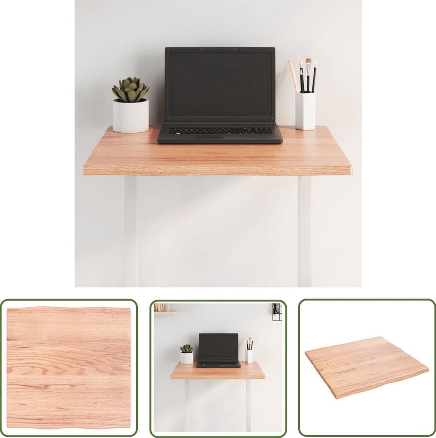 The Living Store Tafelblad natuurlijke rand 60x60x2 cm eikenhout lichtbruin Tafelblad Eikenhout Eikenhouten Tafelblad Massief Eikenhout Vintage Tafelblad Industrieel Tafelblad - Foto 2