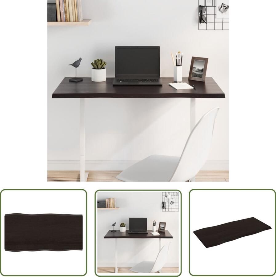 The Living Store Tafelblad natuurlijke rand 100x50x2 cm eikenhout donkerbruin Tafelblad Eikenhouten Tafelblad Massief Eikenhout Bruin Tafelblad Vintage Tafelblad - Foto 2