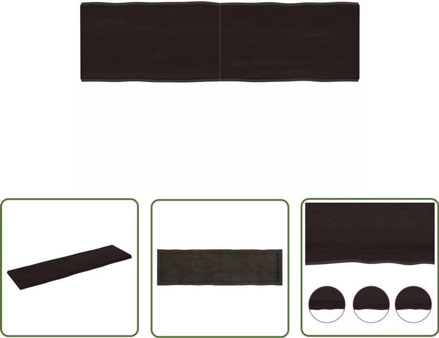 The Living Store Tafelblad natuurlijke rand 140x40x(2-4)cm eikenhout donkerbruin Tafelblad Eikenhouten Tafelblad Houten Tafelblad Massief Eikenhout Bruin Tafelblad