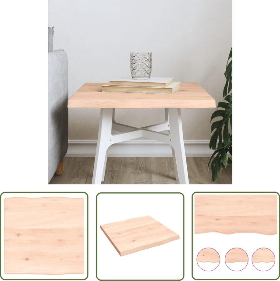 The Living Store Tafelblad natuurlijke rand 40x40x2 cm massief eikenhout Tafelblad Eikenhouten Tafelblad Massief Eikenhout Vintage Tafelblad Landelijke Tafelblad - Foto 2