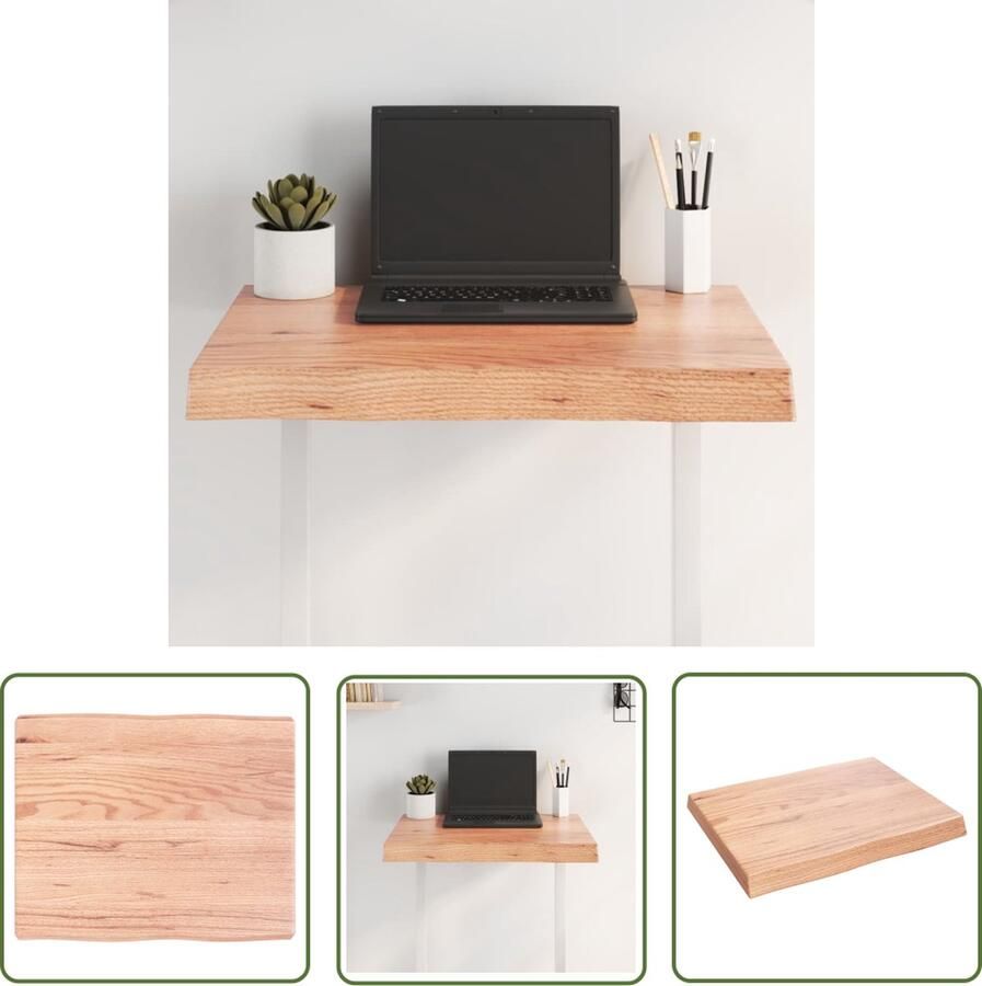 The Living Store Tafelblad natuurlijke rand 60x50x(2-6) cm eikenhout lichtbruin Tafelblad Eikenhouten Tafelblad Vervangen Salontafel Eetkamertafel - Foto 2