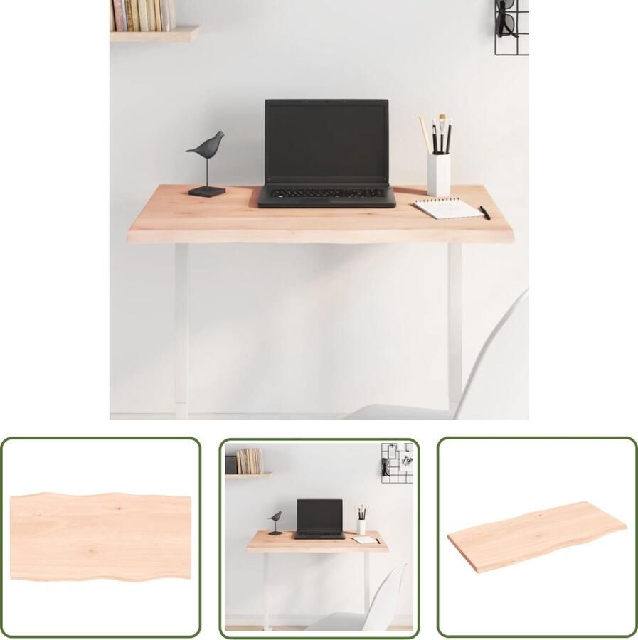 The Living Store Massief Eikenhouten Tafelblad 80 x 40 x 2 cm Onbehandeld Draagvermogen 25.6 kg Tafelblad Eikenhouten Tafelblad Massief Eikenhout Vintage Tafelblad Landelijke Tafelblad - Foto 2