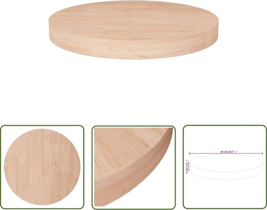 The Living Store Tafelblad rond Ø50x4 cm onbehandeld massief eikenhout Tafelblad Eikenhouten Tafelblad Massief Hout Vintage Tafelblad Landelijke Stijl