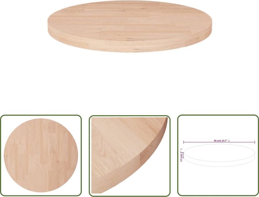 The Living Store Tafelblad rond Ø40x2 5 cm onbehandeld massief eikenhout Massief Eikenhouten Tafelblad Eikenhouten Tafeltop Vintage Tafelblad Landelijke Tafelblad Rustic Tafelblad