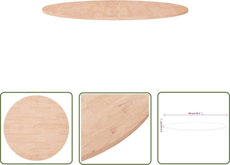 The Living Store Tafelblad rond Ø90x1 5 cm onbehandeld massief eikenhout Massief Eikenhouten Tafelblad Eikenhouten Tafeltop Vintage Tafelblad Landelijke Tafelblad Rustic Tafelblad