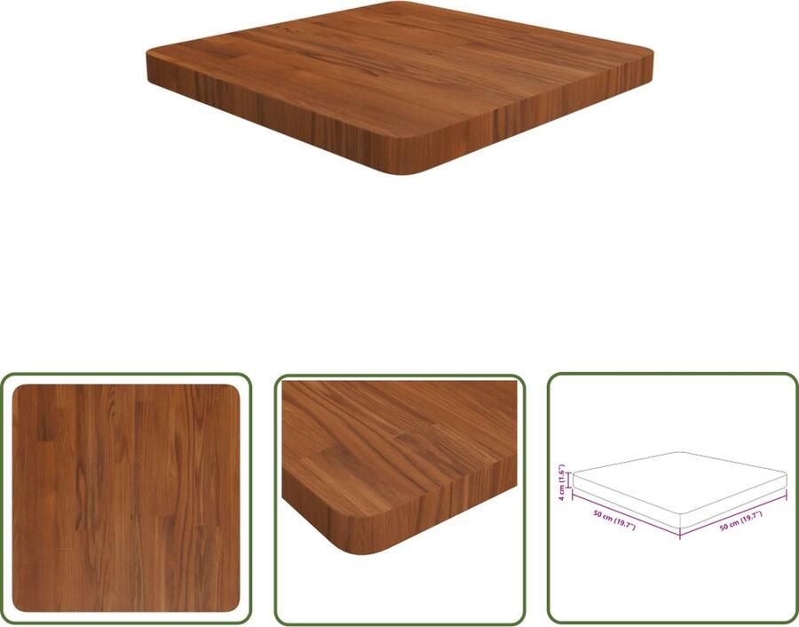 The Living Store Tafelblad vierkant 50x50x4cm behandeld eiken donkerbruin Massief Eikenhouten Tafelblad Eikenhouten Tafeltop Tafelblad Bruin Vintage Tafelblad Landelijke Tafelblad