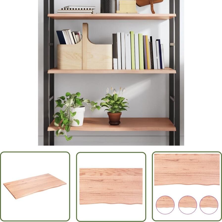 VidaXL Eikenhouten Wandplank Wanddecoratie Wandschap 100x60x2 cm behandeld massief eikenhout lichtbruin Vintage Wandrek Rustic Wandplanken Salontafel