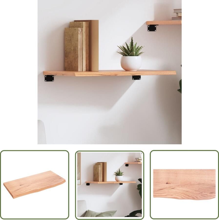 VidaXL Eikenhouten Wandplank Wanddecoratie Wandschap 60x30x2 cm behandeld massief eikenhout lichtbruin Vintage Wandrek Woonaccessoires Opbergmogelijkheid