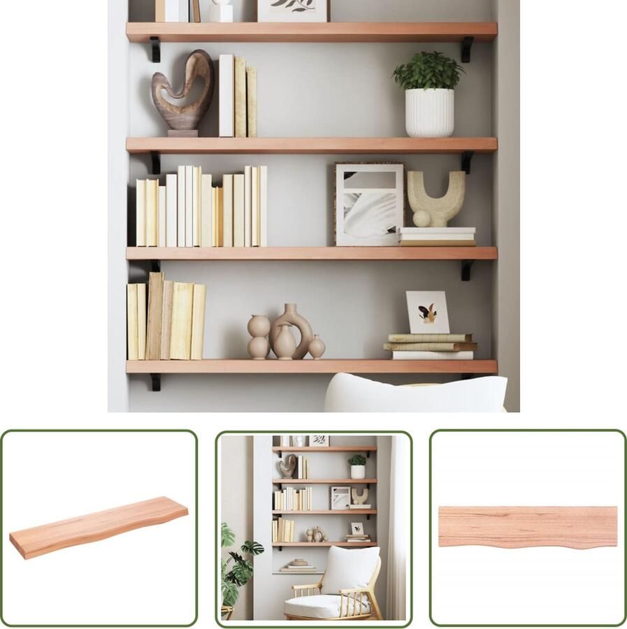 VidaXL Eikenhouten Wandplank Wanddecoratie Wandschap 80x20x4 cm behandeld massief eikenhout lichtbruin Vintage Wandrek Industriële Wandopstelling Opbergruimte Muur