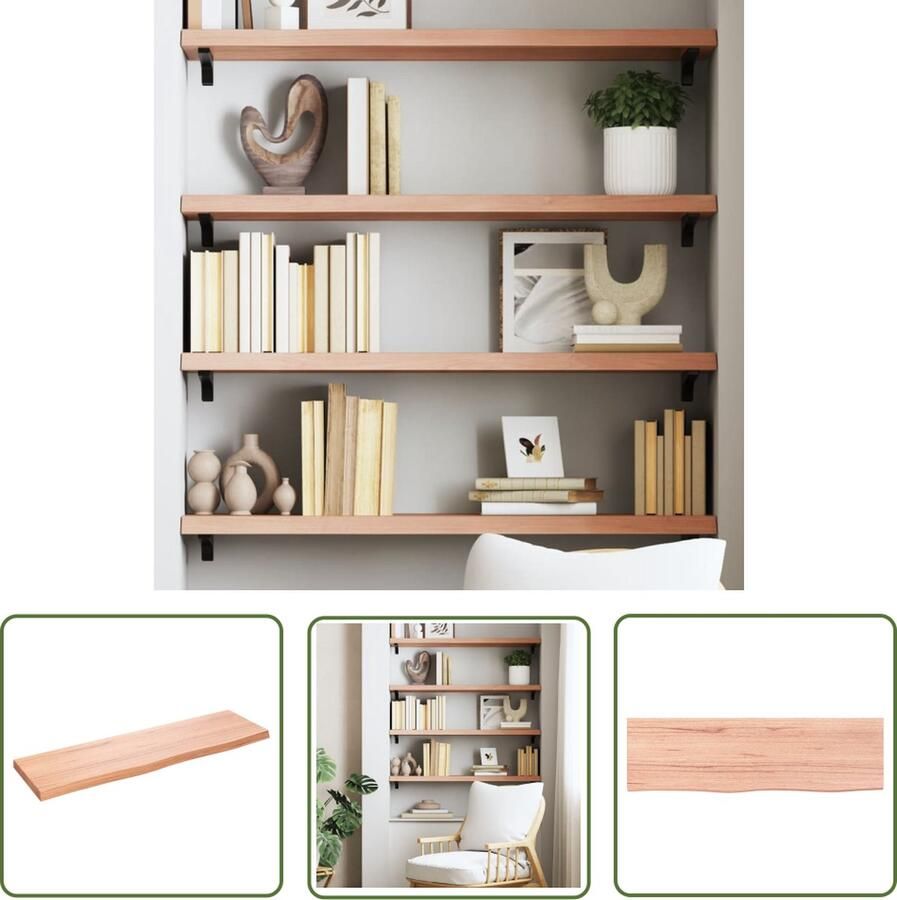 VidaXL Eikenhouten Wandplank Wandplanken Wandschap 100x30x(2-4)cm behandeld massief eikenhout lichtbruin Vintage Wandplank Industriële Wandplank Salontafel