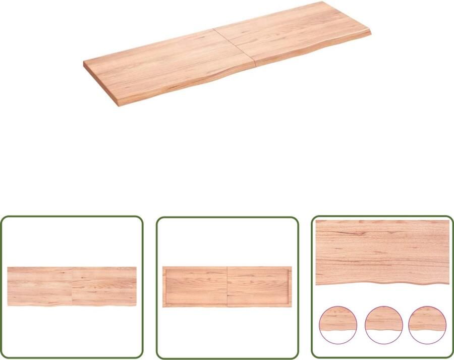 The Living Store Wandschap 160x50x(2-4)cm behandeld massief eikenhout lichtbruin Wandplanken Eikenhouten Plank Ruime Wandplank Vintage Wandplank Landelijke Wandplank - Foto 2