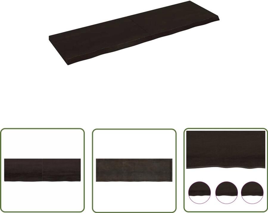VidaXL Eikenhouten Wandplank Wandplanken Wandschap behandeld massief eikenhout donkerbruin Vintage Wandplank Rustic Wandplank Bruine Wandplank - Foto 2