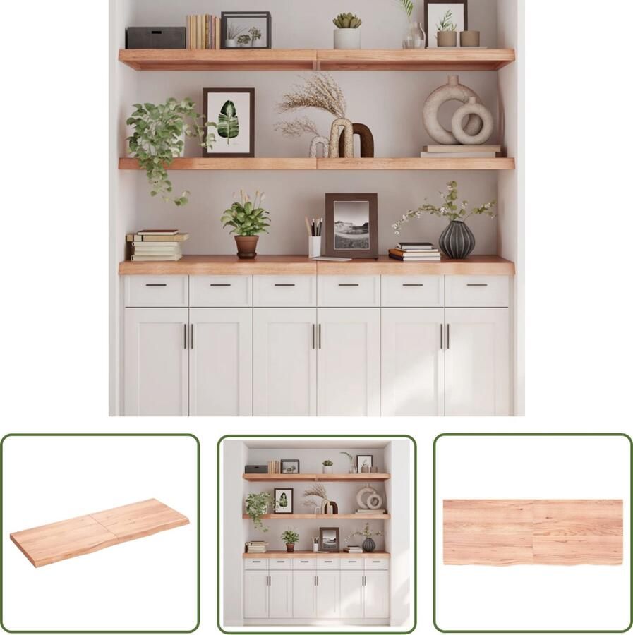 VidaXL Eikenhouten Wandplank Wandplankje Wandschap 160x60x(2-6)cm behandeld massief eikenhout lichtbruin Vintage Wandrek Industriële Wanddecoratie Woonaccessoires