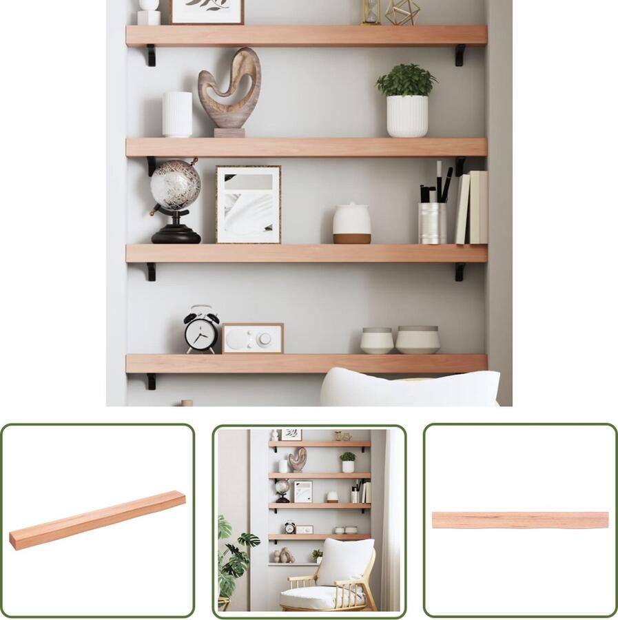 VidaXL Wandschap 100x10x6 cm behandeld massief eikenhout lichtbruin Wanddecoratie Eikenhouten Wandplanken Vintage Wandrek Industriële Wandopstelling Scandinavische Wanddecoratie