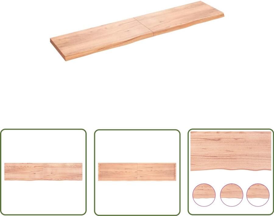 The Living Store Wandschap 220x50x(2-6)cm behandeld massief eikenhout lichtbruin Wandplank Eikenhouten Plank Ruwe Eik Vintage Wanddecoratie Opbergplanken - Foto 2