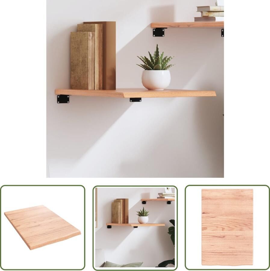 VidaXL Eikenhouten Wandplanken Wanddecoratie Wandschap 40x60x2 cm behandeld massief eikenhout lichtbruin Vintage Wandrek Rustic Wandplank Opbergmogelijkheden