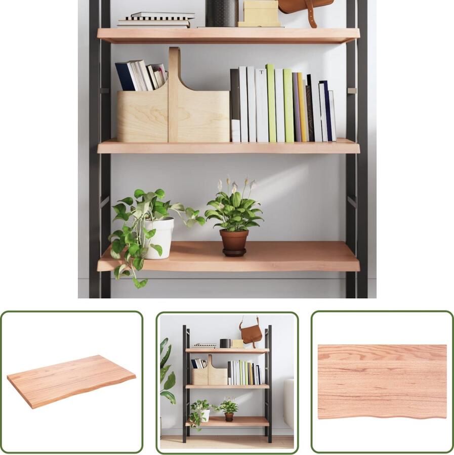 VidaXL Eikenhouten Wandplankje Wanddecoratie Wandschap 100x60x(2-4)cm behandeld massief eikenhout lichtbruin Vintage Wandrek Rustic Wandopstelling Woonaccessoires