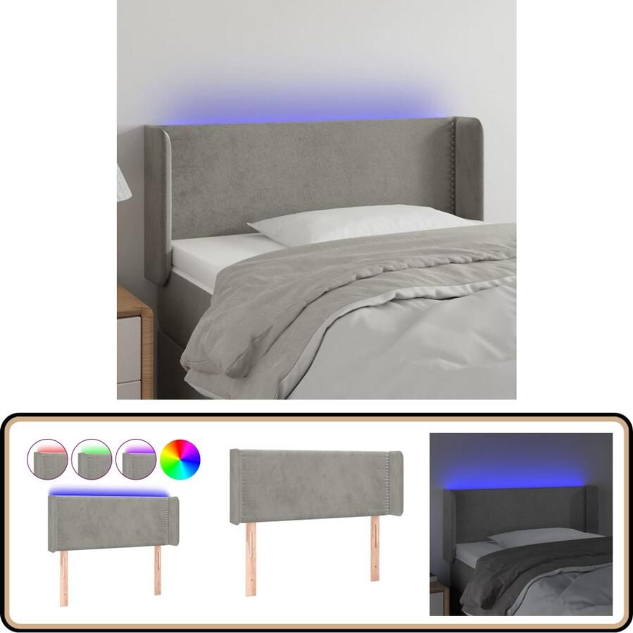 VidaXL Elegant lichtgrijs LED-hoofdbord van fluweel Hoofd Bord Led Hoofdbord Met Verlichting Hoofdbord Grijs Velvet Hoofdbord Led Lampjes Slaap Accessoires Bedroom Decor