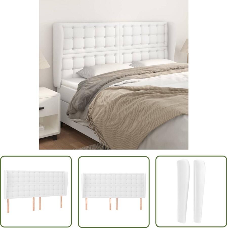 VidaXL Elegant Wit Hoofdbord van Kunstleer 203x23x128 cm Hoofd Bord Hoofdkussen Bedstede Slaap Accessoires Kamer Decoratie Modern Meubilair Wit Meubel