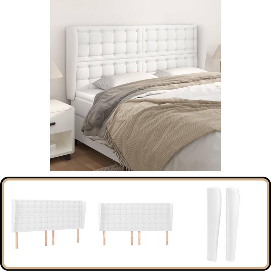 The Living Store Hoofdbord met randen 203x23x118 128 cm kunstleer wit Hoofd Bord Bedhoofdbord Hoofdkussen Slaapcomfort Kunstleer