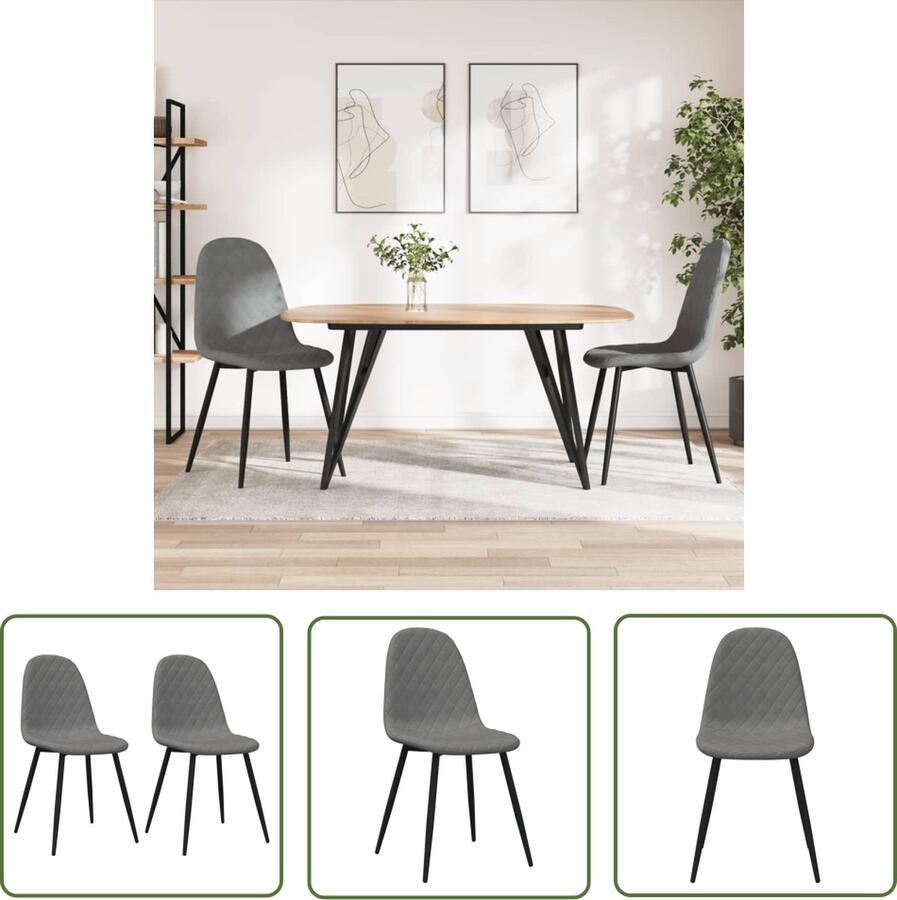 The Living Store Eetkamerstoelen 2 st fluweel lichtgrijs Minimalistische Eetkamerstoelen Elegante Eetkamerstoelen Fluweel Eetkamerstoelen Grijze Eetkamerstoelen Zachte Eetkamerstoelen - Foto 2