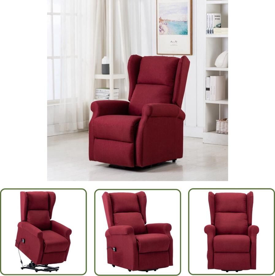 The Living Store Sta-op-fauteuil Stof 77x89x108 cm Wijnrood Sta-op-fauteuil Elektrisch Bedienbare Stoel Relaxfauteuil Fauteuils Rood Lounge Stoel - Foto 2