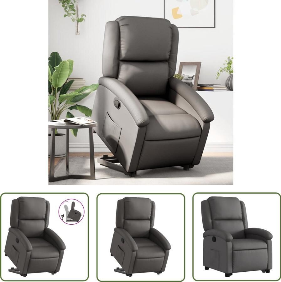 The Living Store Sta-op-stoel echt leer grijs Verstelbare Stoel Elektrisch Bedienbare Stoel Fauteuil Lederen Stoel Loungestoel