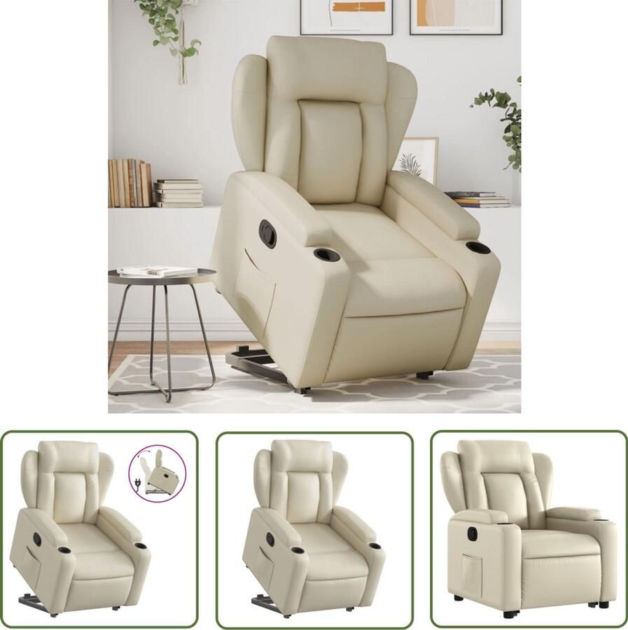 VidaXL Elektrisch Bedienbare Stoel Stapstoelen Sta-op-stoel verstelbaar kunstleer crèmekleurig Rolstoel Alternatief Zitzak Loungestoel