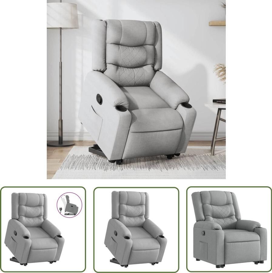 The Living Store Sta-op-stoel verstelbaar stof lichtgrijs Verstelbare Stoel Elektrisch Bediening Sta Op Stoel Fauteuils Ergonomische Stoel