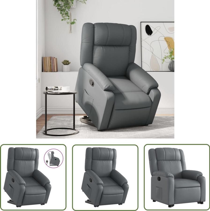 The Living Store Sta-op-stoel kunstleer grijs Verstelbare Stoel Elektrisch Opstarten Fauteuil Zitzak Ergonomische Stoel