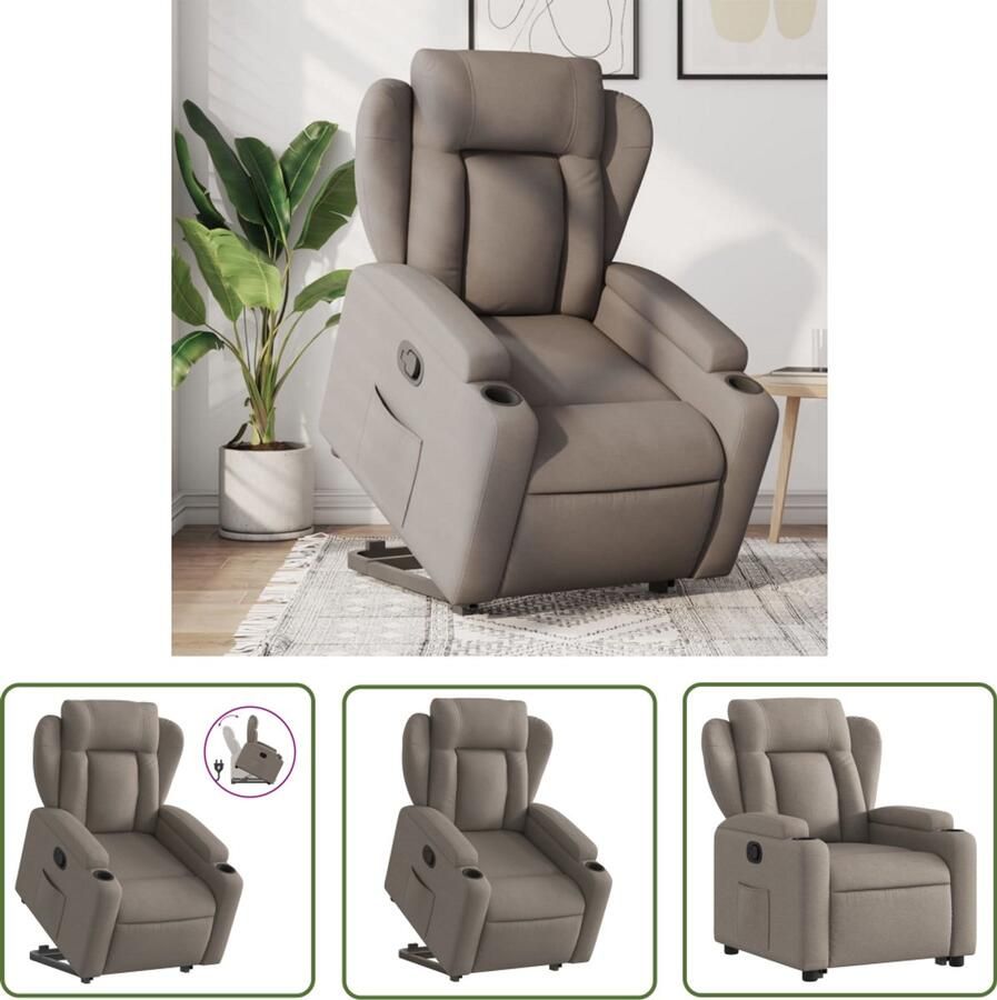 The Living Store Sta-op-stoel verstelbaar stof taupe Verstelbare Stoel Elektrisch Bediening Zitcomfort Ergonomische Stoel Sta Op Stoel