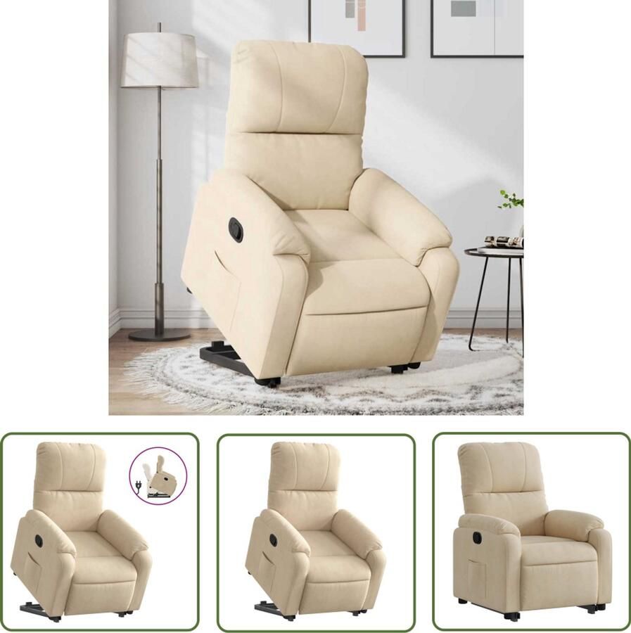 VidaXL Sta-op-stoel verstelbaar microvezelstof crèmekleurig Stapstoel Elektrisch Bediening Rolstoelhoogte Zitten Opstaan Comfortstoel