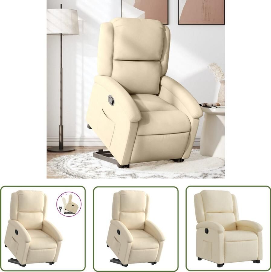 VidaXL Elektrisch Bediening Stapstoel Sta-op-stoel verstelbaar stof crèmekleurig Zitten Rusten Ergonomisch