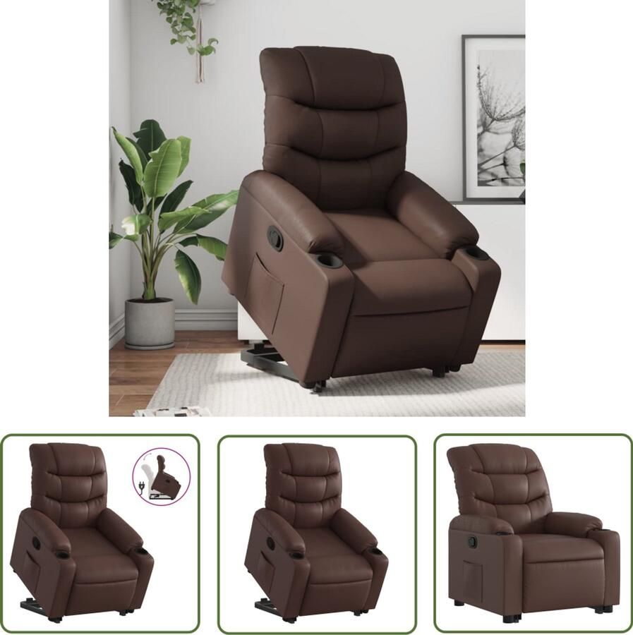 The Living Store Sta-op-fauteuil verstelbaar kunstleer bruin Verstelbare Stoel Elektrisch Bediening Zitstoel Fauteuils Loungestoel