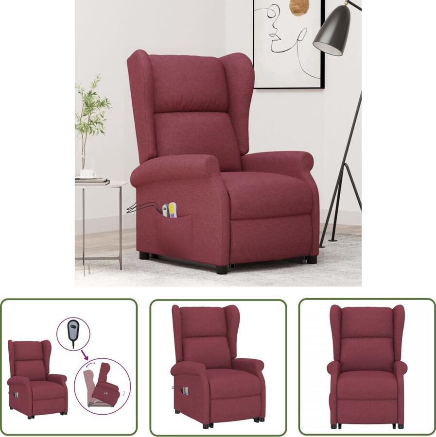 The Living Store Massagestoel Verstelbaar Design Sta-opfunctie 6-punts massage Warmtefunctie Comfortabele zitting Wijnrood 77x89x108 cm Massagestoel Elektrisch Massagerstoel Sta Op Stoel Relaxfauteuil Ergonomische Stoel - Foto 3