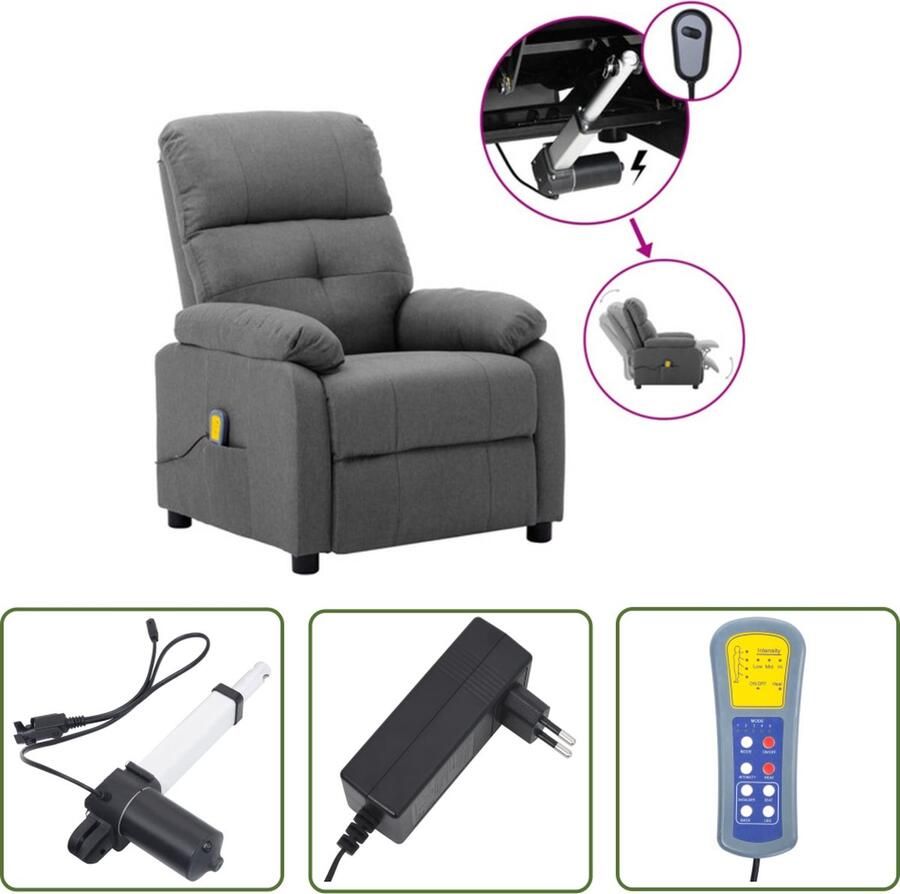 The Living Store Massagestoel elektrisch stof lichtgrijs Massagestoel Elektrisch Verstelbaar Massage Functie Ergonomische Stoel Relaxstoel