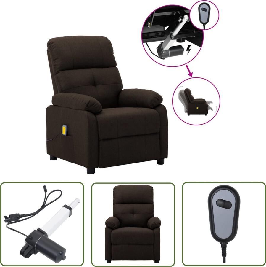 The Living Store Massagestoel elektrisch verstelbaar stof donkerbruin Massagestoel Elektrisch Verstelbaar Massagefauteuil Relaxfauteuil Lederlook