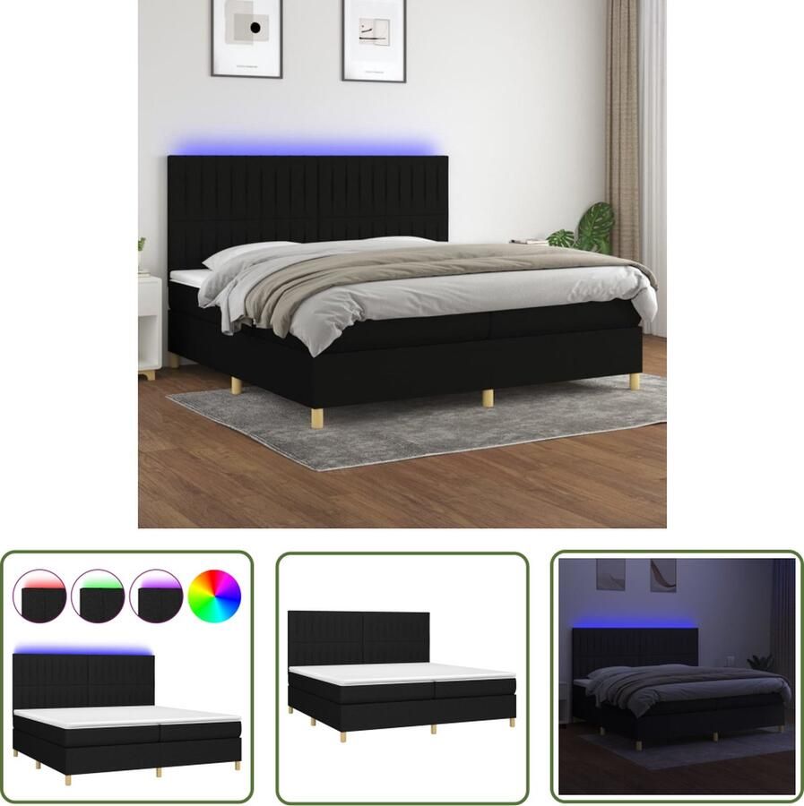 The Living Store Boxspring Elektrisch Verstelbaar 203 x 200 x 118 128 cm Zwart Duurzaam LED Pocketvering Matras Huidvriendelijk Boxspring Elektrisch Verstelbare Bed Led Lamp Pocketveer Matras Huidgevend