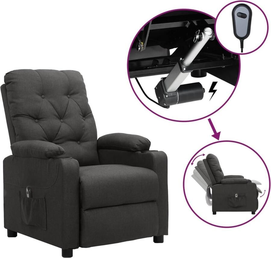 VidaXL Fauteuil elektrisch verstelbaar stof donkergrijs
