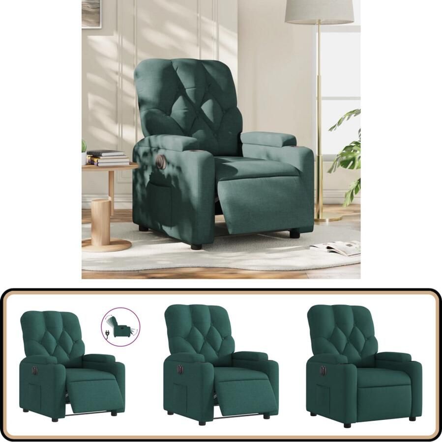 VidaXL Elektrisch Verstelbare Fauteuil Donkergroen Elektrische Fauteuil Loungestoel Relaxfauteuil Verstelbare Stoel Lederlook