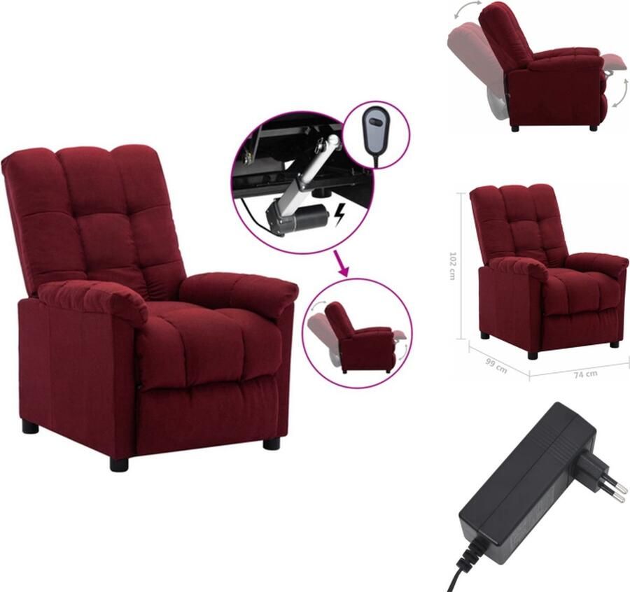 VidaXL Elektrisch verstelbare fauteuil Stof 74 x 99 x 102 cm Wijnrood Fauteuil