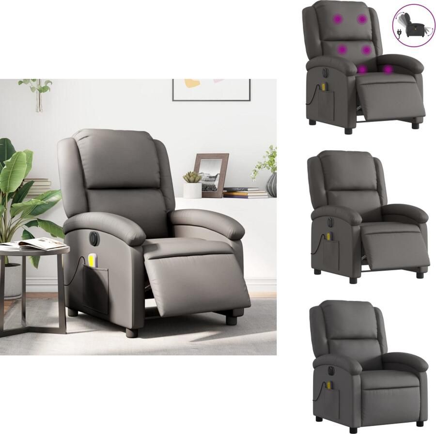 VidaXL Elektrisch Verstelbare Massagestoel Elektrisch Verstelbare Massagestoelen Massagestoel Fauteuil Massagestoel verstelbaar elektrisch echt leer grijs