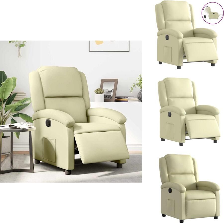 VidaXL Elektrisch Verstelbare Massagestoel Elektrisch Verstelbare Massagestoelen Massagestoel Fauteuil elektrisch verstelbaar echt leer crèmekleurig
