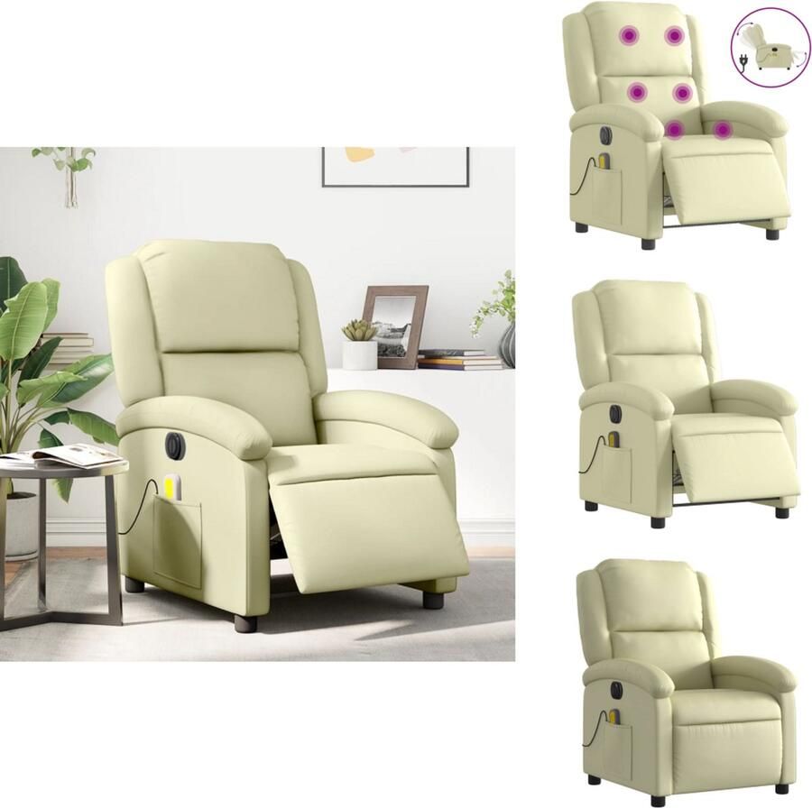 VidaXL Elektrisch Verstelbare Massagestoel Elektrisch Verstelbare Massagestoelen Massagestoel Fauteuil Massagestoel verstelbaar elektrisch echt leer crèmekleurig