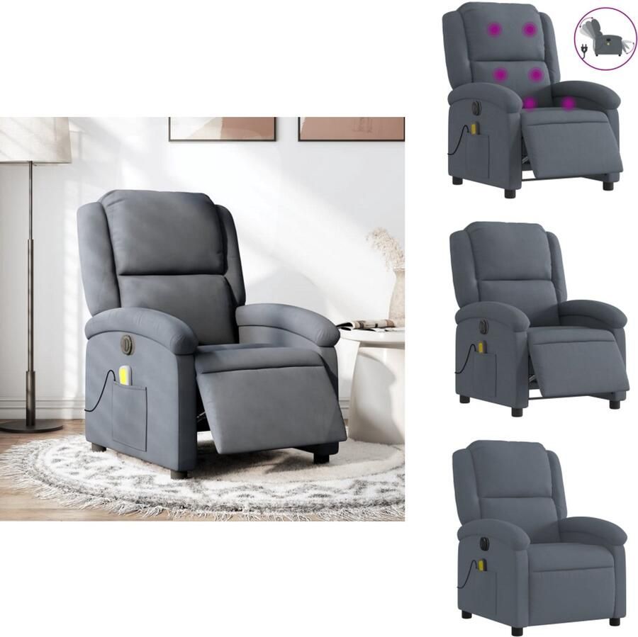 VidaXL Elektrisch Verstelbare Massagestoel Elektrisch Verstelbare Massagestoelen Massagestoel Fauteuil Massagestoel elektrisch verstelbaar fluweel donkergrijs