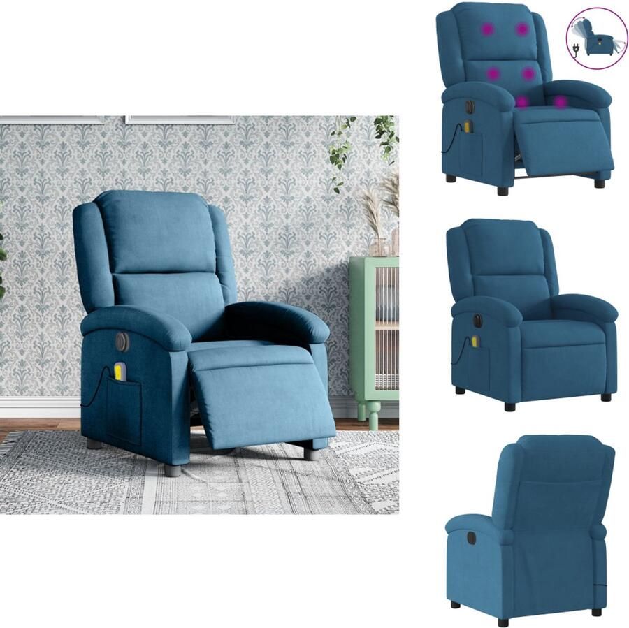 VidaXL Elektrisch Verstelbare Massagestoel Elektrisch Verstelbare Massagestoelen Massagestoel Fauteuil Massagestoel elektrisch verstelbaar fluweel blauw