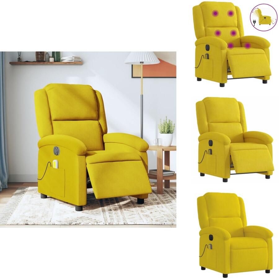 VidaXL Elektrisch Verstelbare Massagestoel Elektrisch Verstelbare Massagestoelen Massagestoel Fauteuil Massagestoel elektrisch verstelbaar fluweel geel