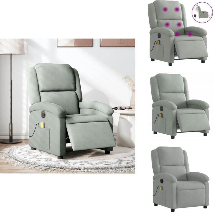 VidaXL Elektrisch Verstelbare Massagestoel Elektrisch Verstelbare Massagestoelen Massagestoel Fauteuil Massagestoel elektrisch verstelbaar fluweel lichtgrijs