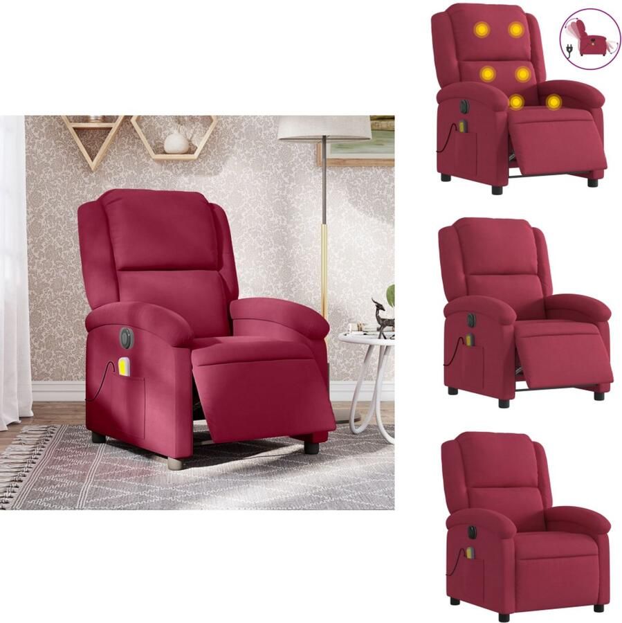 VidaXL Elektrisch Verstelbare Massagestoel Elektrisch Verstelbare Massagestoelen Massagestoel Fauteuil Massagestoel elektrisch verstelbaar fluweel wijnrood