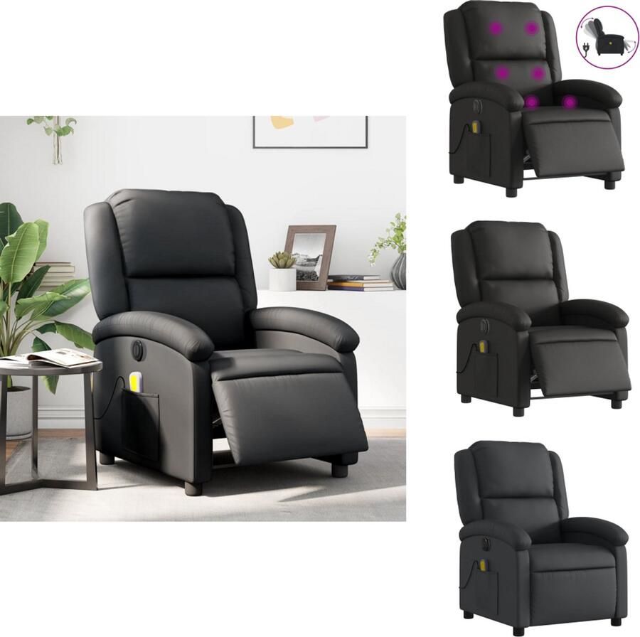 VidaXL Elektrisch Verstelbare Massagestoel Elektrisch Verstelbare Massagestoelen Massagestoel Fauteuil Massagestoel verstelbaar elektrisch echt leer zwart